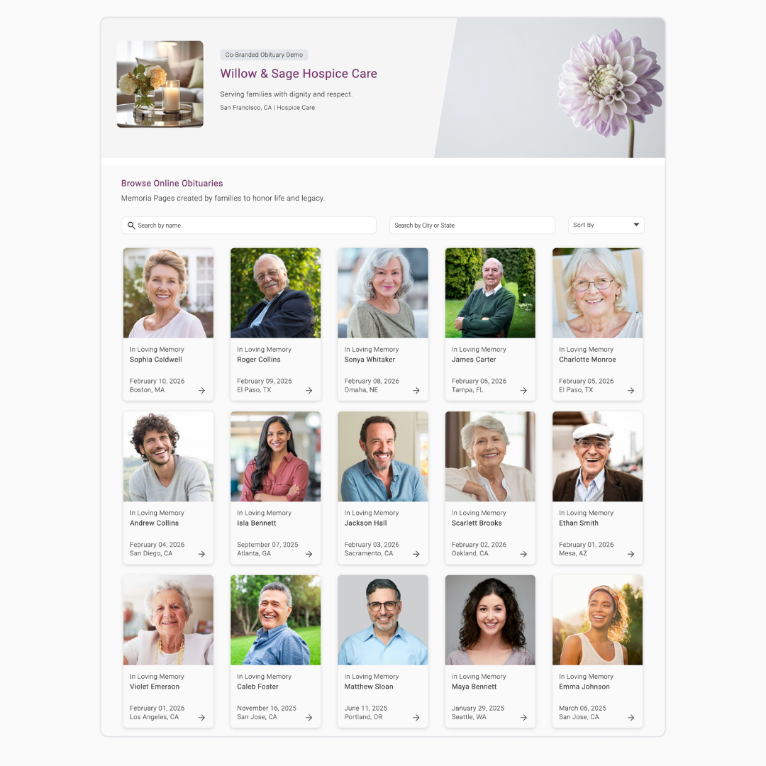 Branded Memoria Page obituary preview